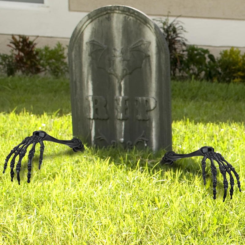 AOFOX Halloween Realistic Skeleton Stakes Zombie Ghost Arm Stake Severed Plastic Skeleton Hands Yard Signs for Halloween Props Decorations (2 Pcs Black) - Image 4
